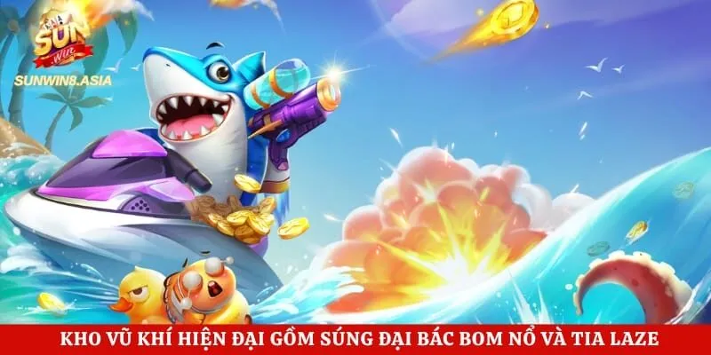 Kho vũ khí hiện đại gồm súng đại bác bom nổ và tia laze