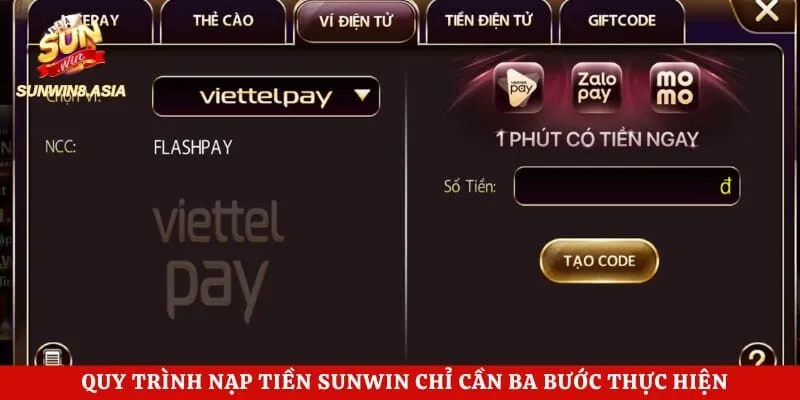 Quy trình nạp tiền Sunwin chỉ cần ba bước thực hiện